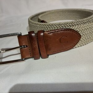 Canali Beige and Brown Woven Leather Belt